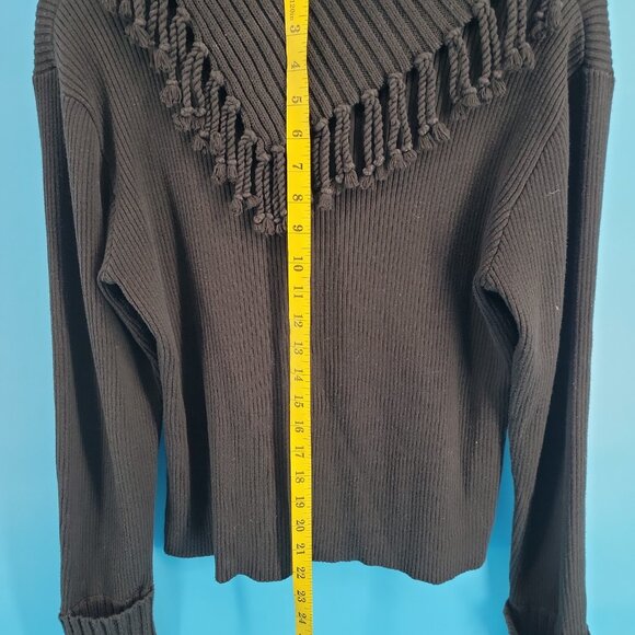 Vintage Colour Works Fringe Shawl-Collar Sweater – Black – Size XL - Picture 7 of 9